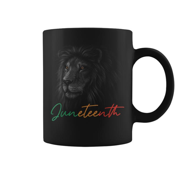 Juneteenth Black King Melanin Dad Fathers Day Men Lion Leo Coffee Mug