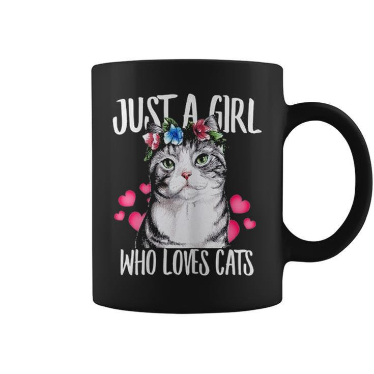 Just A Girl Who Loves Cats Lover Dad Mom Floral Crown Coffee Mug