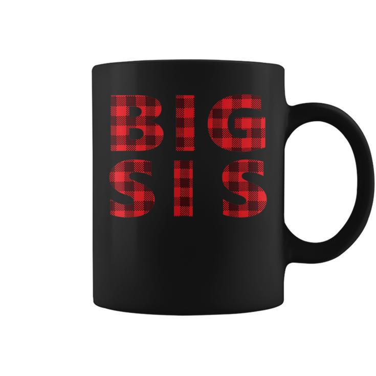 Kids Big Sis Plaid Tartan Red Buffalo Gifts Girls New Sister Coffee Mug