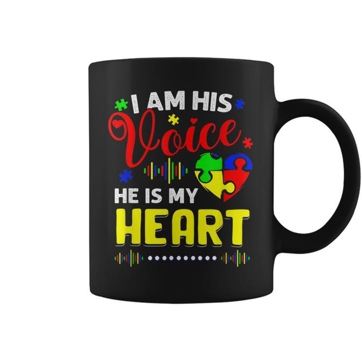 Kids I Am His Voice He Is My Heart Autism Awareness Mom Dad Coffee Mug