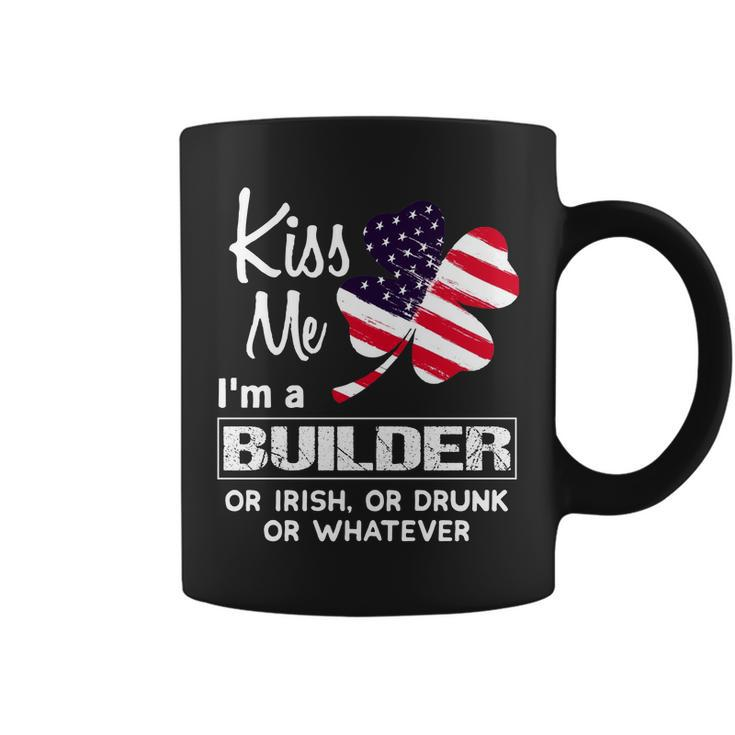 Kiss Me I Am A Builder Irish Shamrock St Patricks Day 2021 Funny Saying Job Title Coffee Mug