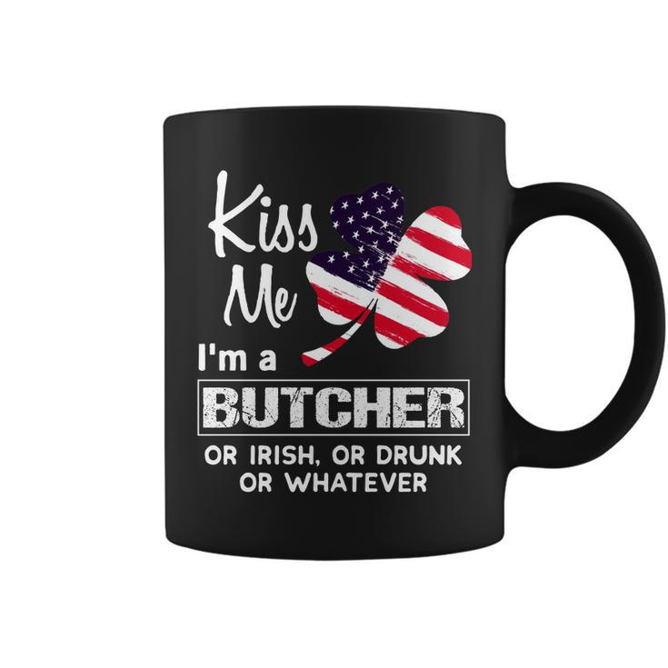 Kiss Me I Am A Butcher Irish Shamrock St Patricks Day 2021 Funny Saying Job Title Coffee Mug