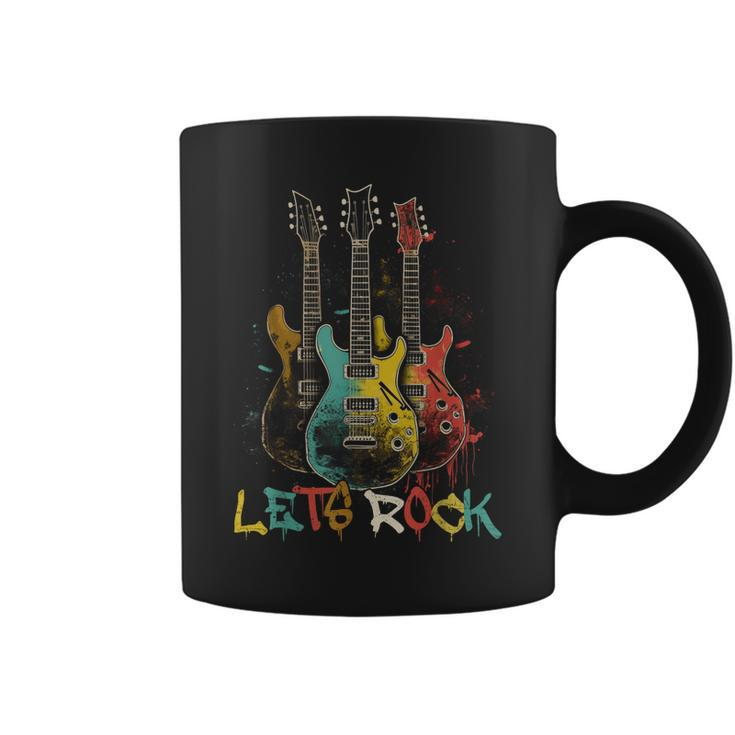 Lets Rock Rock N Roll Guitar Retro Graphic  For Men Women  Coffee Mug