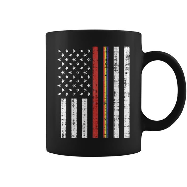 Lgbt Thin Red Line Rainbow America Flag Gay Firefighter Gift Coffee Mug