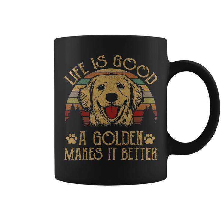 Life Is Good Golden Retriever Funny Mom Mama Dad Kids Gifts Coffee Mug