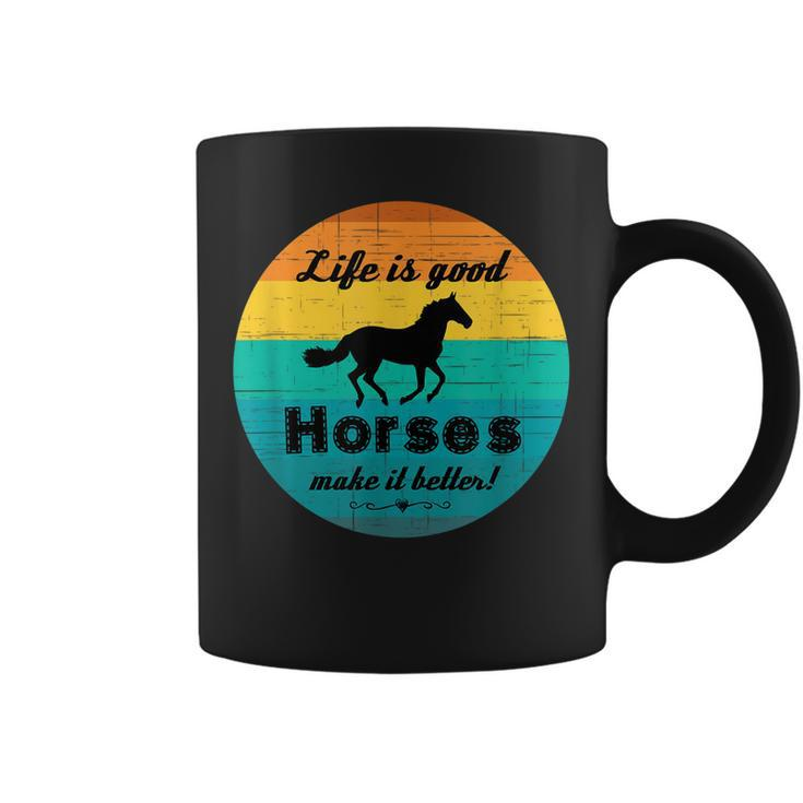 Life Is Good Horses Make It Better Retro Horse Equestrian Coffee Mug