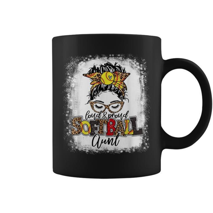 Loud & Proud Softball Aunt Messy Bun Leopard Bleached   Coffee Mug