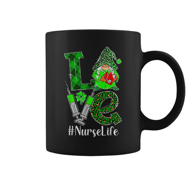 Love Gnome Nurse Life Er Rn St Patricks Day Leopard Shamrock  V2 Coffee Mug