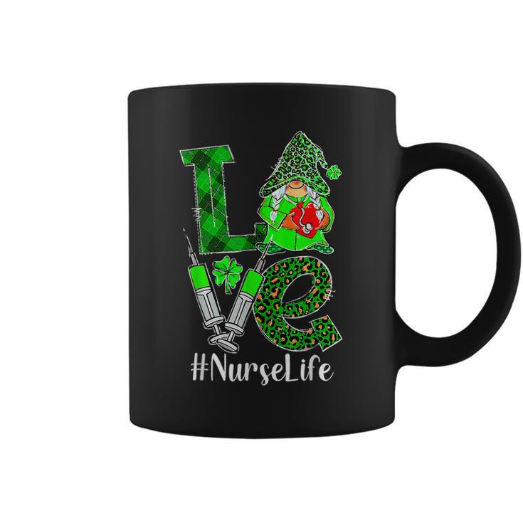 Love Gnome Nurse Life St Patricks Day Leopard Shamrock  Coffee Mug