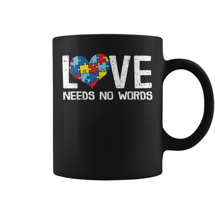 Love Needs No Words Autism Puzzle Heart Wear Your Blue April  Coffee Mug