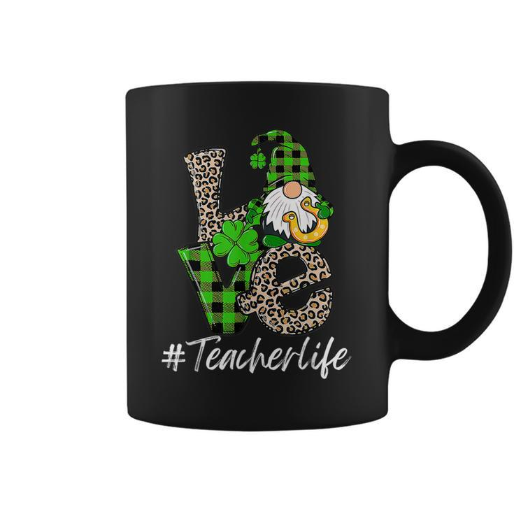 Love Teacher Life Gnomies St Patricks Day Gnome Shamrock  Coffee Mug