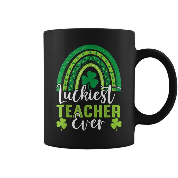 Luckiest Teacher Ever Rainbow Shamrock St Patricks Day Coffee Mug