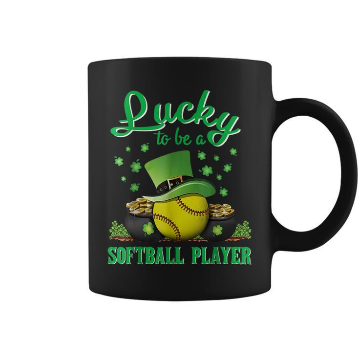 Lucky To Be A Softball Player St Patricks Day Lucky Clover  Coffee Mug