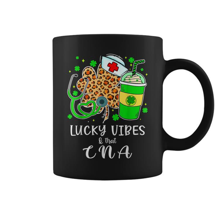 Lucky Vibes & Cna Life St Patricks Day Leopard Shamrock  Coffee Mug