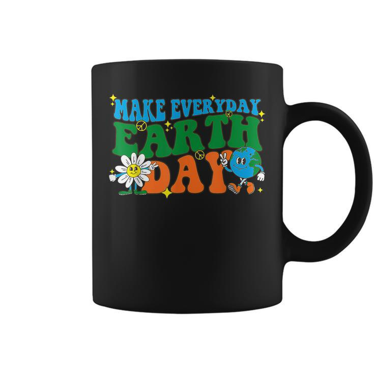 Make Everyday Earth Day Hippie Earth Flower Retro Groovy  Coffee Mug