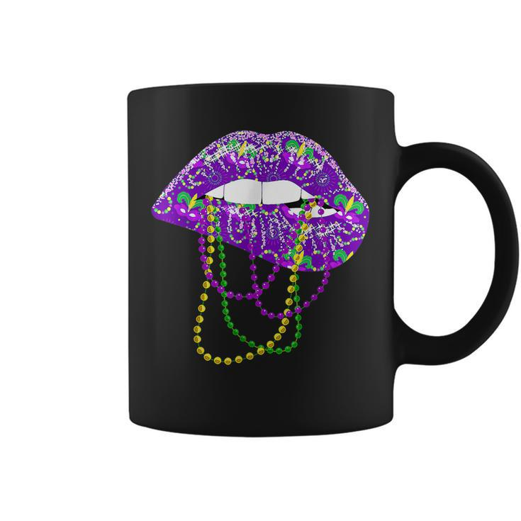 Mardi Gras Carnival Costume Purple & Gold Fleur De Lis Lips  V2 Coffee Mug