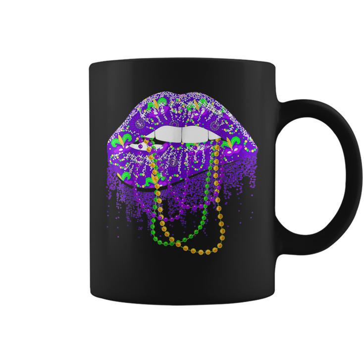 Mardi Gras Carnival Costume Purple & Gold Fleur De Lis Lips  V5 Coffee Mug