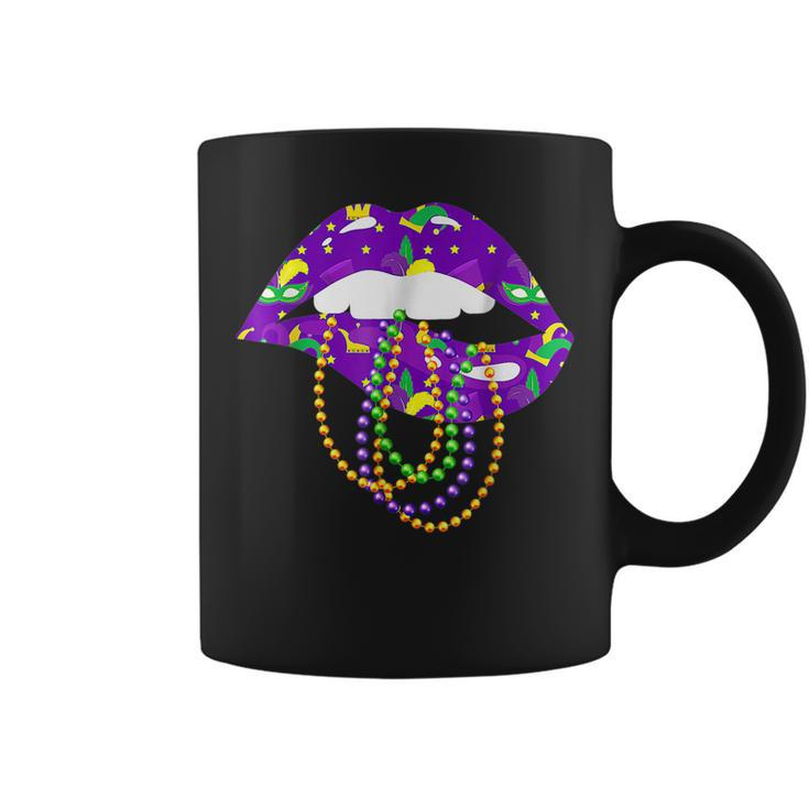 Mardi Gras Carnival Costume Purple & Gold Fleur De Lis Lips  V9 Coffee Mug