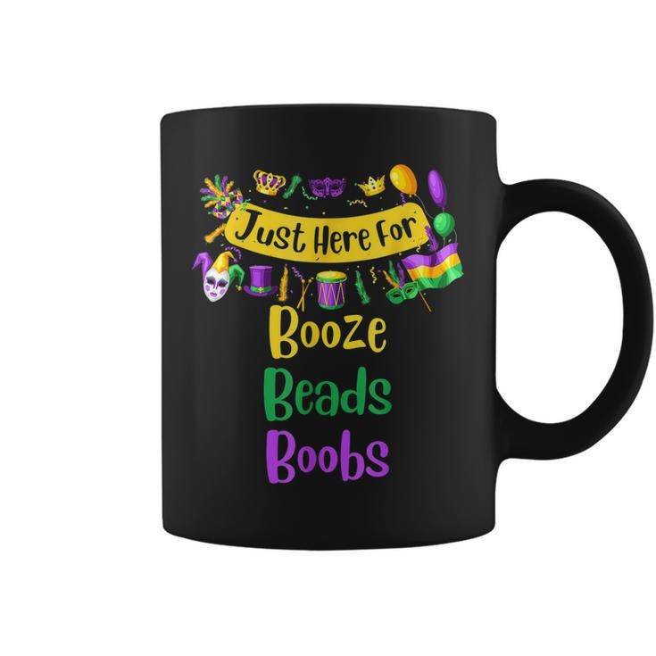 Mardi Gras For Men Women Im Just Here For Booze Beads Boobs  Coffee Mug
