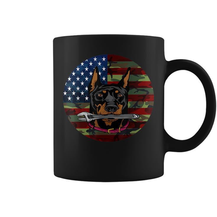 Mechanic Doberman American Flag Camouflage Army Dobie Camo Coffee Mug