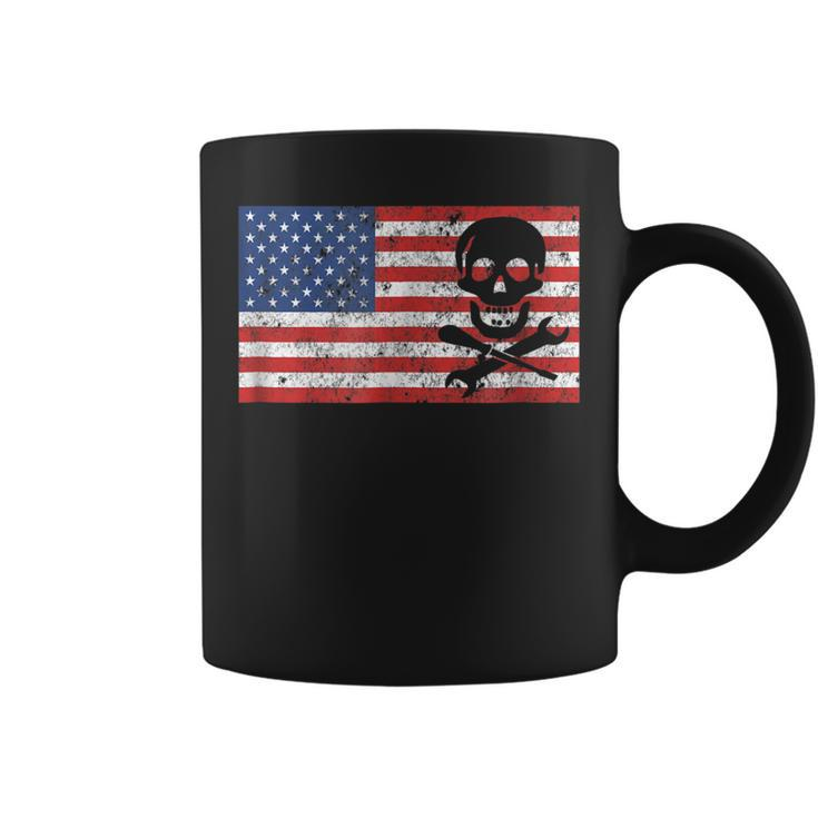 Mechanic T  Gifts Skull Usa Flag 4Th Of July Men Coffee Mug
