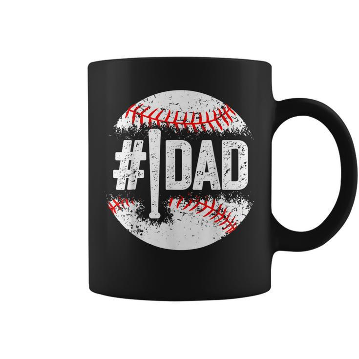 Mens 1 Dad Baseball Number One Daddy Son Gifts Fathers Day  Coffee Mug