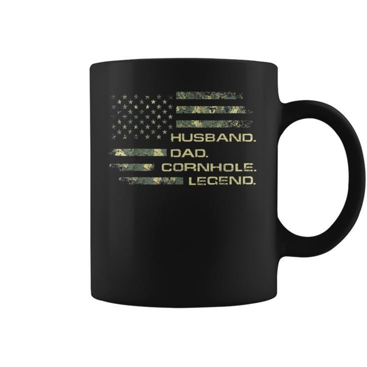 Mens Cornhole Husband Dad Cornhole Legend American Flag Coffee Mug