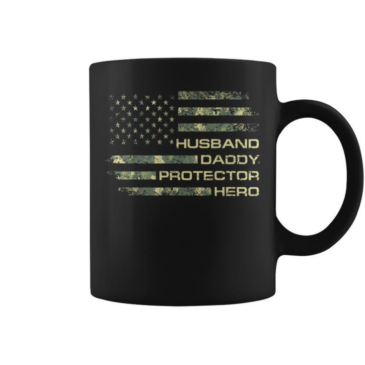 Mens Husband Daddy Protector Hero Fathers Day Camo American FlagCoffee Mug