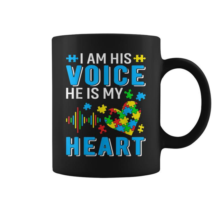 Mens I Am His Voice He Is My Heart Autism Awareness Autism Dad  Coffee Mug