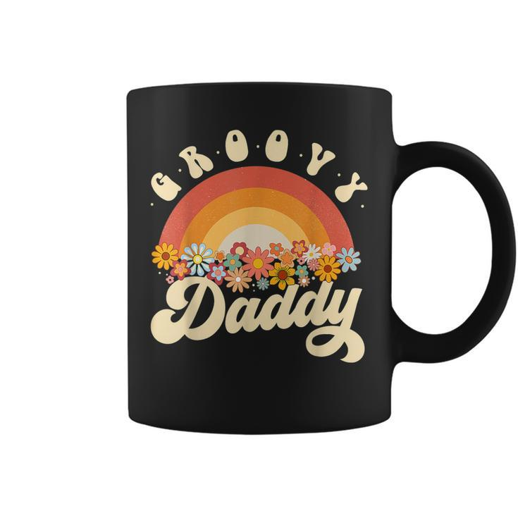 Mens Mens Groovy Daddy Retro Rainbow Colorful Flowers Design Coffee Mug