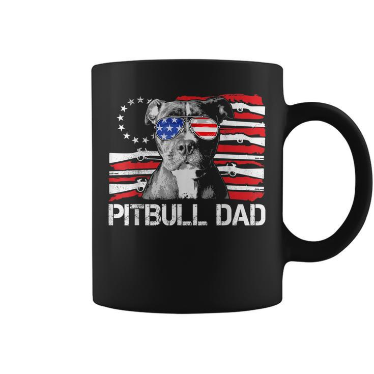 Mens Pitbull Dad Gun Rights American Flag 4Th Of July Dog Lover Coffee Mug