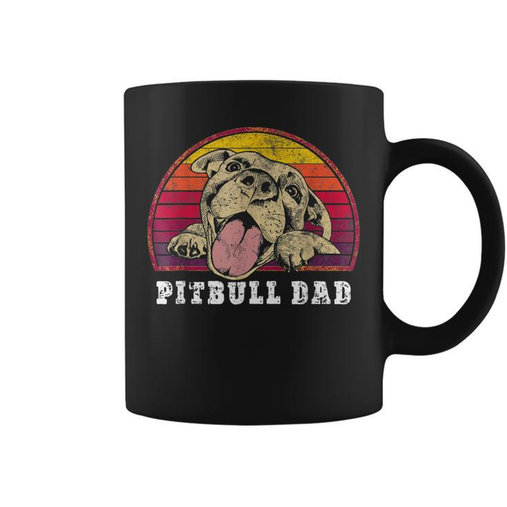 Mens Pitbull Dad Smiling Pittie On Vintage Sunset Pitbull Dad Coffee Mug