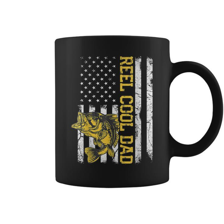 Mens Reel Cool Dad Fishing Fathers Day Gift Shirt American Flag Coffee Mug