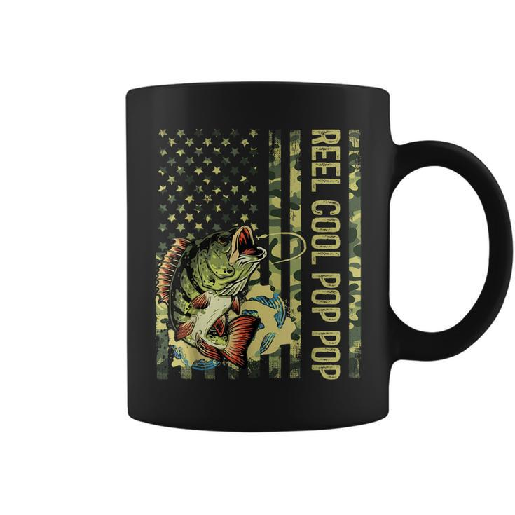 Mens Reel Cool Pop Pop Camouflage American Flag Fathers Day  Coffee Mug