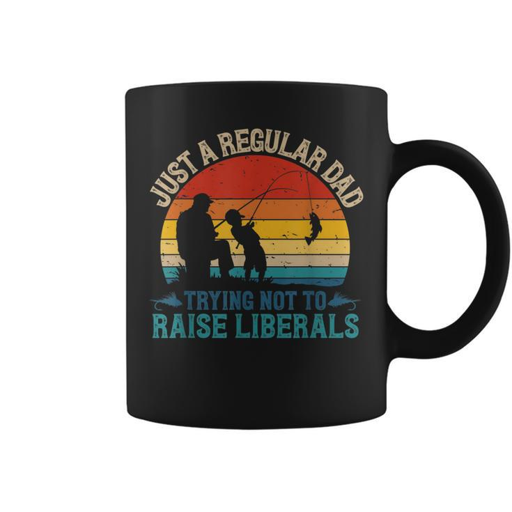 Mens Vintage Fishing Regular Dad Trying Not To Raise Liberals  V2 Coffee Mug