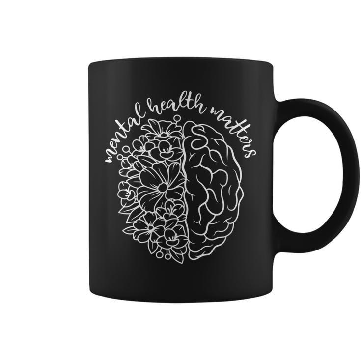 Mental Health Matters Be Kind  Women Gifts Floral Brain  Coffee Mug