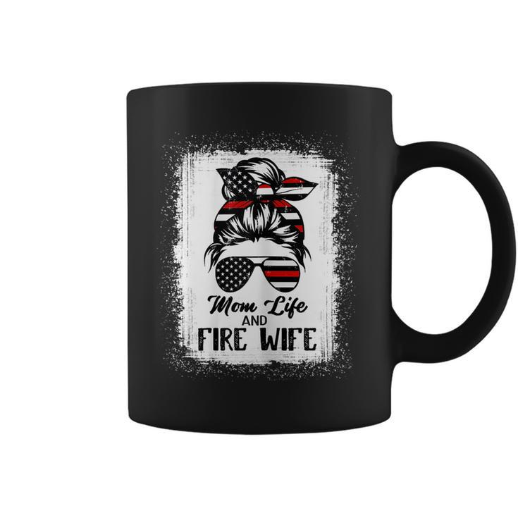 Mom Life And Fire Wife Firefighter Patriotic American Flag  Gift For Womens Coffee Mug