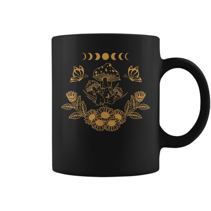 Mushroom & Butterfly With Floral Design And Moon Phase  Coffee Mug
