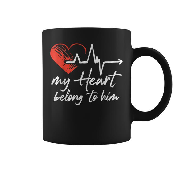 My Heart Belong To Him Couple Awesome Funny Valentine  Coffee Mug