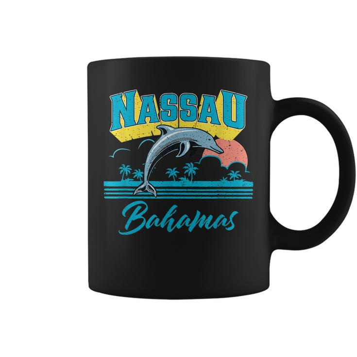Nassau Bahamas Sunset Palm Tree Dolphin Retro Vacation  Coffee Mug