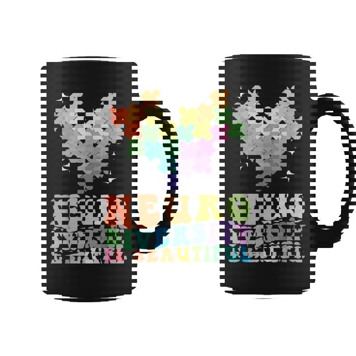 Neurodiversity Is Beautiful Puzzle Pieces Rainbow Autism  Coffee Mug
