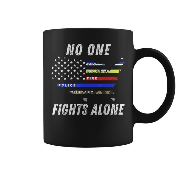 Noonefightsalone Usa Flag Police Military First Responder Coffee Mug