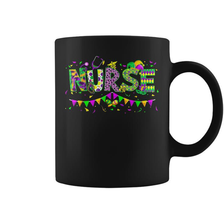 Nurse Mardi Gras Scrub Top Rn Icu Pacu Nicu Er Cna Women  V2 Coffee Mug