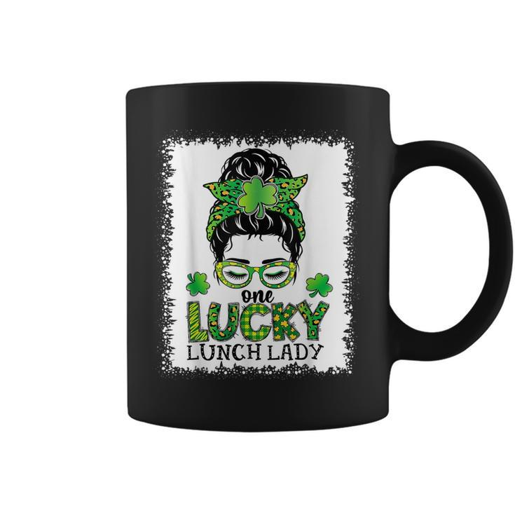 One Lucky Lunch Lady Bleached Messy Bun St Patricks Day  Coffee Mug