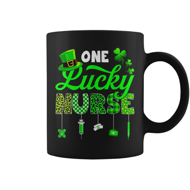 One Lucky Nurse St Patricks Day Shamrock Leopard Plaid Prem  Coffee Mug