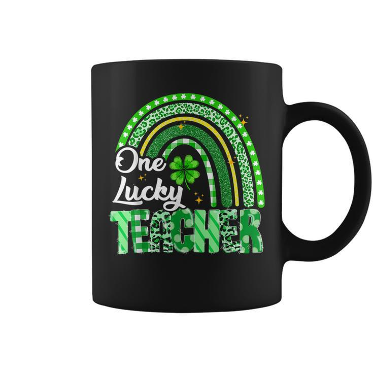 One Lucky Teacher St Patricks Day Rainbow Leopard Shamrock  Coffee Mug