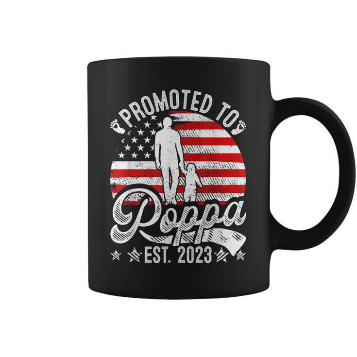 Patriotic Promoted To Poppa Est 2023 American Flag Gift For Mens Coffee Mug