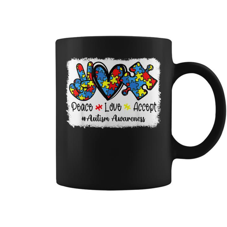 Peace Love Accept Autism Puzzle Pieces Autism Mom Dad Kids Coffee Mug
