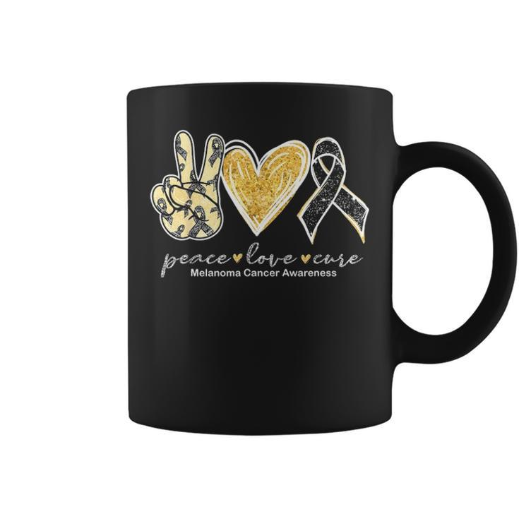 Peace Love Cure Black Ribbon Melanoma Cancer Awareness Coffee Mug