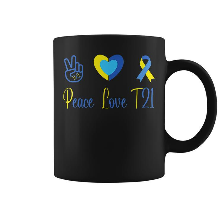 Peace Love T21 Blue Yellow World Down Syndrome Day 2023  Coffee Mug